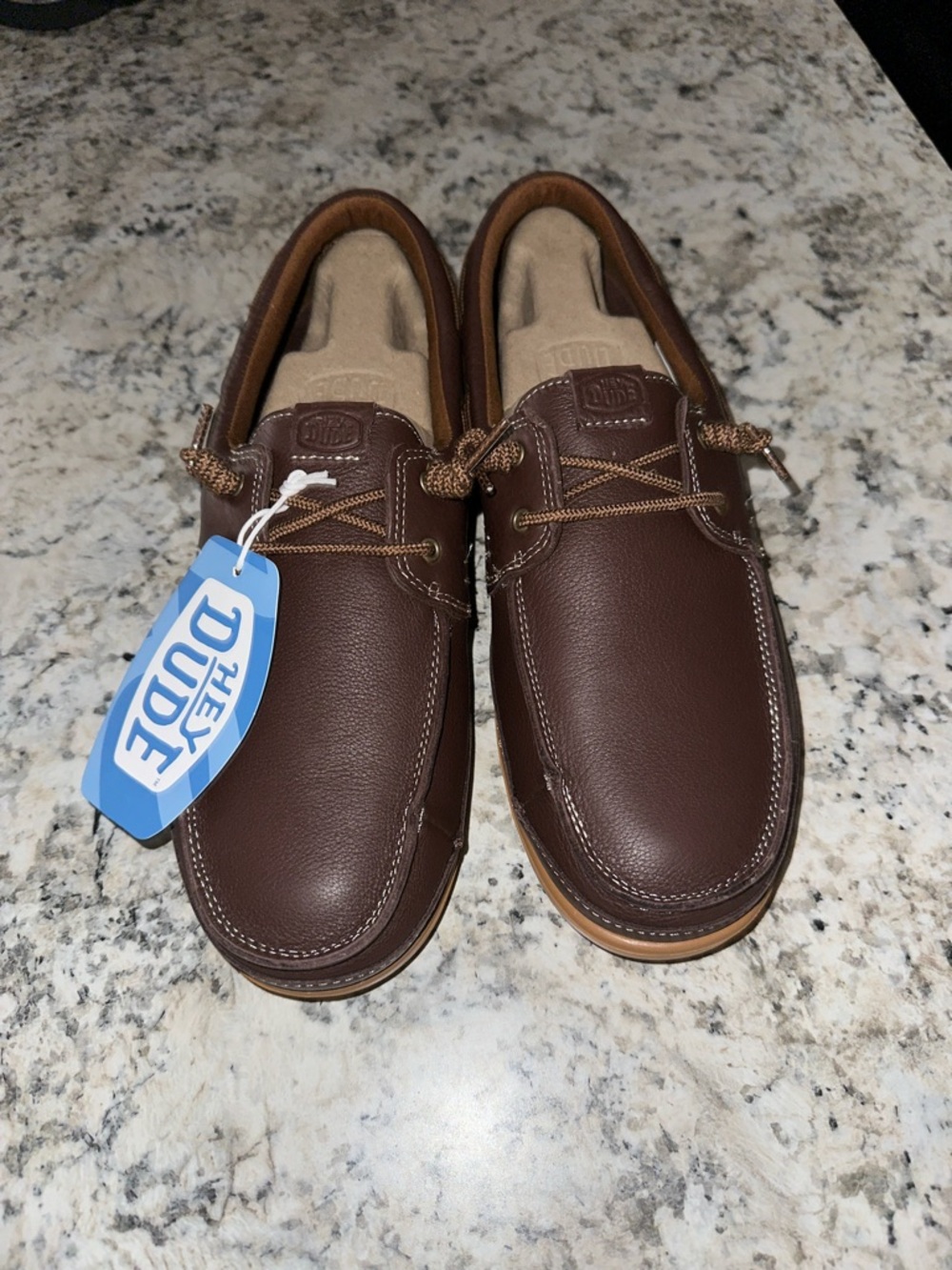 Hey Dude Men's Brown Leather Boat Shoes